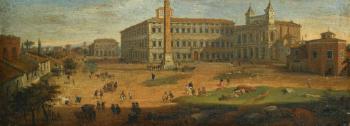 Rome, a View Of Piazza San Giovanni Laterano With Figures And Horse-drawn Carts
