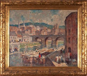 A river mill town by 
																			Robert Spencer
