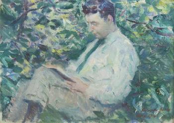 Man reading in the garden by 
																	Adolphe Borie