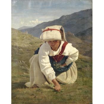 Girl picking Flowers by 
																	Edmund Eagles