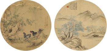 Landscape; Chicken and bamboo by 
																	 Ma Ruixi