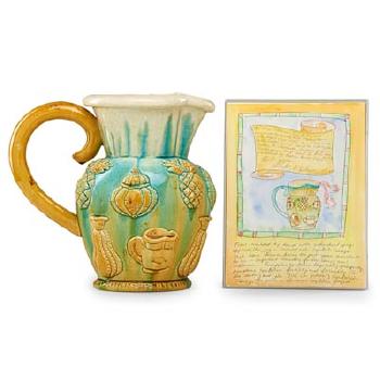 (1) 'The  Large Millennium Jug Of Symbols'; (2) Large Pitcher With Original Drawing (Framed) by 
																	Kate Malone