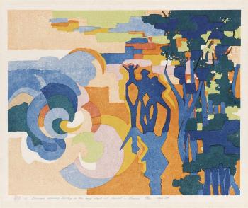 An Old Pond, a Frog Leaps in the Sound of Water; Demons Sowing Barley in the Long Rays of Sunset by 
																			Stanton MacDonald Wright