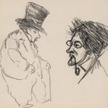 Man's Head With Pipe and Glasses, Figure With Cane (a Double Sided Work) by 
																	Robert Henri