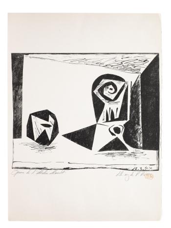 Pommes, Verre et Couteau; Composition Verre à Pied, 1947 by 
																	Pablo Picasso