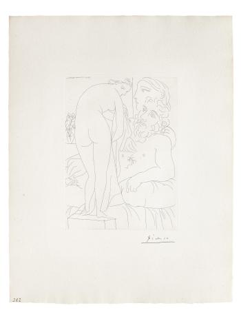 Le Repos du Sculpteur devant un Nu à la Draperie from La Suite Vollard, 1933 by 
																	Pablo Picasso