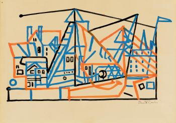 Town and Boats by 
																	Stuart Davis