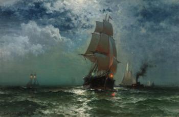 Ships Sailing at Night by 
																	Edward Moran
