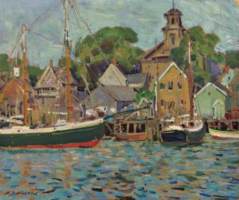 Boats in Harbor by 
																	Aldro Thompson Hibbard