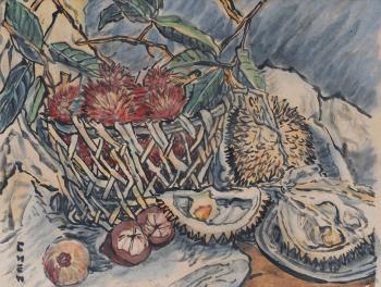 Still Life with Durians, Mangosteens and Rambutans by 
																	Georgette Chen