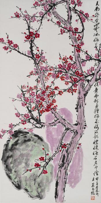 Red Plum with Two Rocks