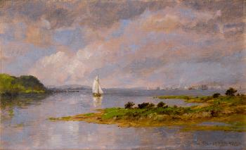 On the Hudson Near Tappan Zee (Boats along the Hudson) by 
																	Jasper Francis Cropsey